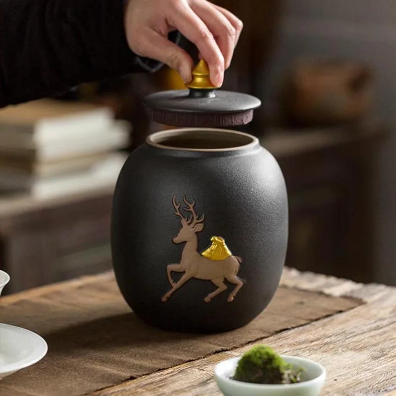 Pastoral Style Tea Storage Jar Ceramic Coarse Pottery Emboss Deer Container Cans Coffee Beans Caddy Tanks Teaware Accessories
Pastoral Style Tea Storage Jar Ceramic Coarse Pottery Emboss Deer Container Cans Coffee Beans Caddy Tanks Teaware Accessories
