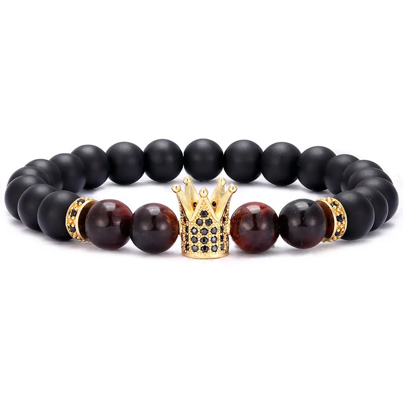 Novo charme micro inlay coroa vermelho tigre olho preto matte pulseira dos homens presente | Украшения и аксессуары