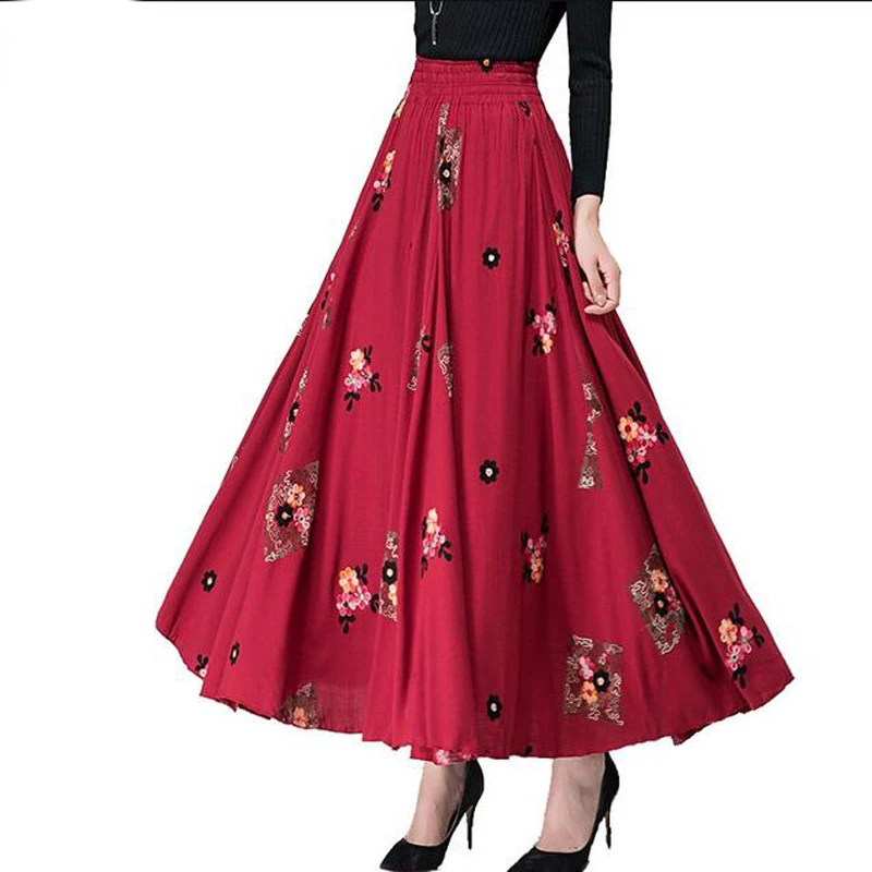 2018 Spring Women Embroidery Cotton Linen Skirt New Elastic Waist long Pleated Skirt Plus size Slim Large swing Skirt
2018 Spring Women Embroidery Cotton Linen Skirt New Elastic Waist long Pleated Skirt Plus size Slim Large swing Skirt