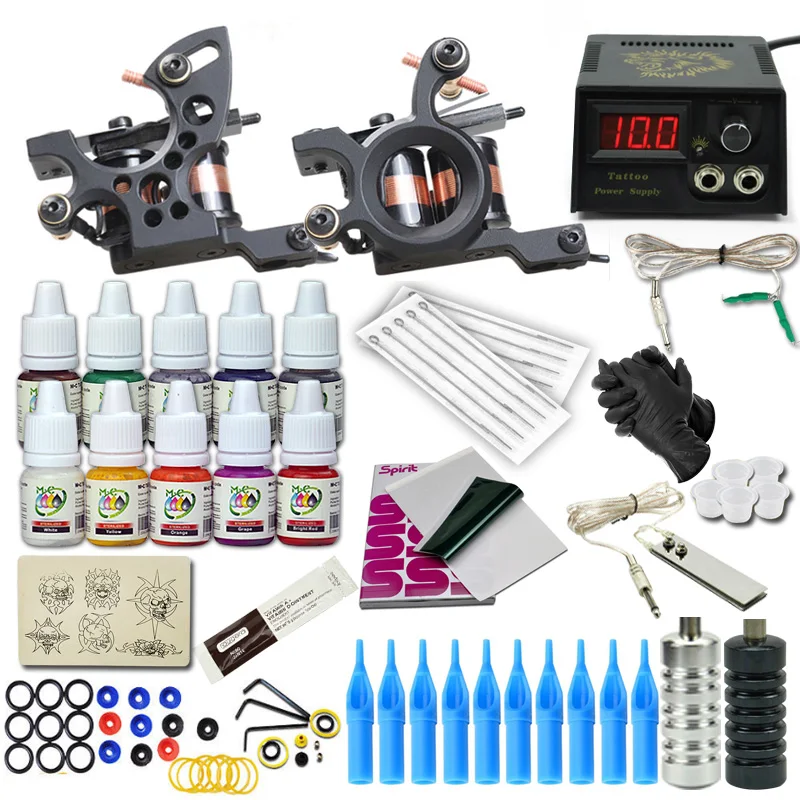 Complete Tattoo Machine Set 2 Guns 10 Inks Power Supply Needles Grip Accessories Liner And Shader Tattoo Pigment Kit
Complete Tattoo Machine Set 2 Guns 10 Inks Power Supply Needles Grip Accessories Liner And Shader Tattoo Pigment Kit