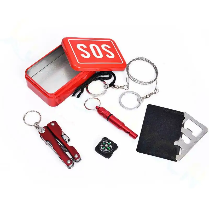 

10set Outdoor Emergency SOS Kit First Aid Box Field Self-help Camping Hiking Equipment Travel Survival Gear Tool whistle Kits