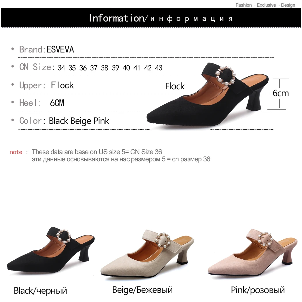 ESVEVA 2019 Women Pumps Flock Hoof Heels Pointed Toe Buckle Pearl String Bead Slingback Sexy Women Shoes Fashion Size 34-43
ESVEVA 2019 Women Pumps Flock Hoof Heels Pointed Toe Buckle Pearl String Bead Slingback Sexy Women Shoes Fashion Size 34-43