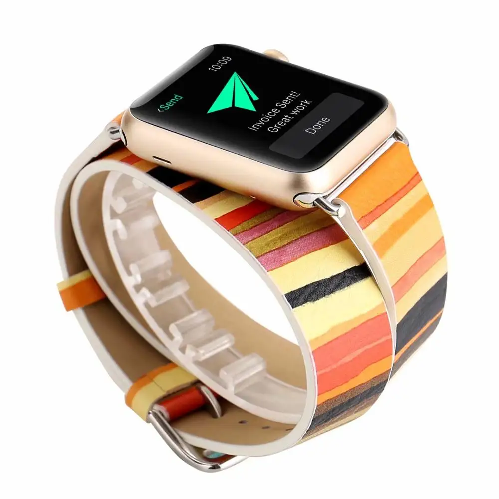 Double Circle strap for Apple watch band 4 44/40mm Genuine Leather Colorful Stripe Bracelet band for iWatch series 3/2/1 42/38mm
Double Circle strap for Apple watch band 4 44/40mm Genuine Leather Colorful Stripe Bracelet band for iWatch series 3/2/1 42/38mm