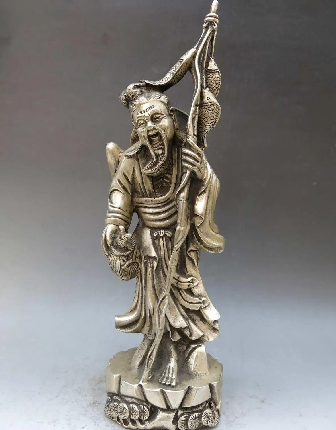 15" China silver handwork carved simple fine fish old fisherman sculpture Statue
15" China silver handwork carved simple fine fish old fisherman sculpture Statue