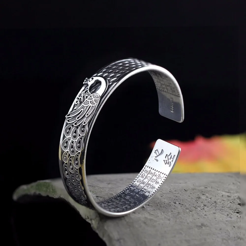 Retro 999 Sterling Silver Bangles For Women Peacock Lotus Flower Vintage Scripture Silver Jewelry Female Handmade Opening
Retro 999 Sterling Silver Bangles For Women Peacock Lotus Flower Vintage Scripture Silver Jewelry Female Handmade Opening