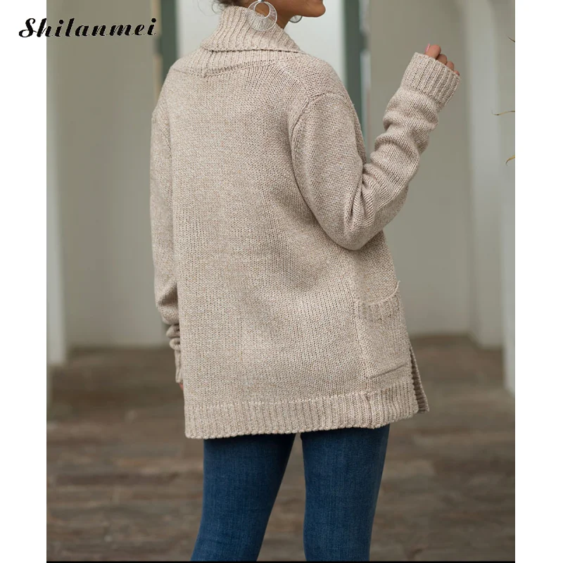 2019 loose knitted cardigan women solid Beige casual sweater coat women autumn winter thick Lapel Collar knitwear sueter mujer
2019 loose knitted cardigan women solid Beige casual sweater coat women autumn winter thick Lapel Collar knitwear sueter mujer