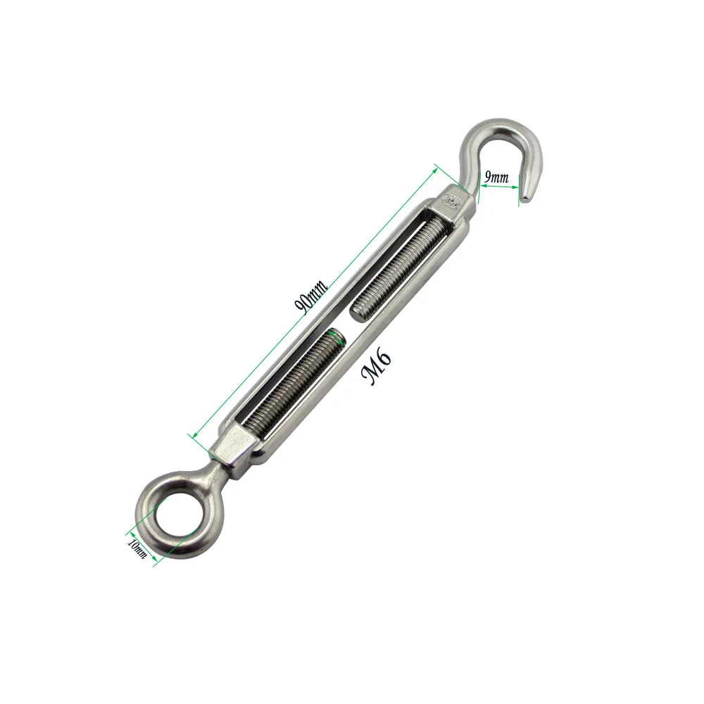 Stainless Eu Open Body Hook-Eye Turnbuckle High Polished Adjustable Wire Rope Tension M6 for Sun Shade Kits 5pcs
Stainless Eu Open Body Hook-Eye Turnbuckle High Polished Adjustable Wire Rope Tension M6 for Sun Shade Kits 5pcs