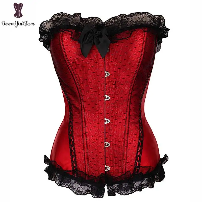 Lace Corset Satin Overbust Korsett For Women Black Dot Sexy Red Pink Gothic Gorset Fish Boned Waist Slimming Low Price Bustier
Lace Corset Satin Overbust Korsett For Women Black Dot Sexy Red Pink Gothic Gorset Fish Boned Waist Slimming Low Price Bustier