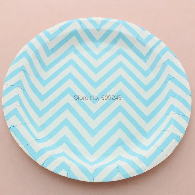 

24pcs 9" Blue Chevron Zig Zag Paper Plates Round,Party Cupcake Dessert Paper Dishes for Birthday Wedding Baby Shower