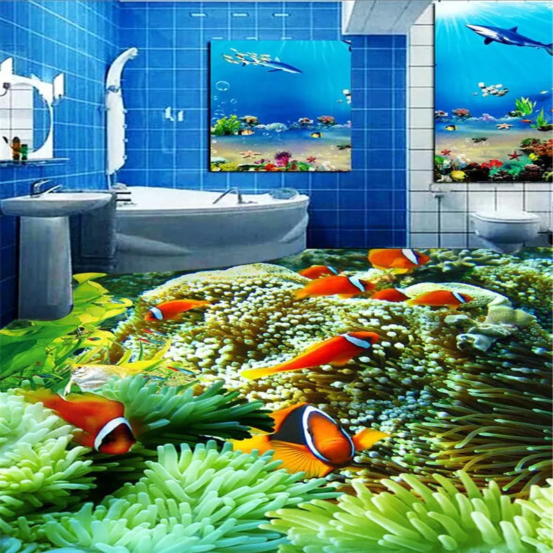 Высокое качество 3D Живопись пол росписи обои batjroom носить Нескользящие