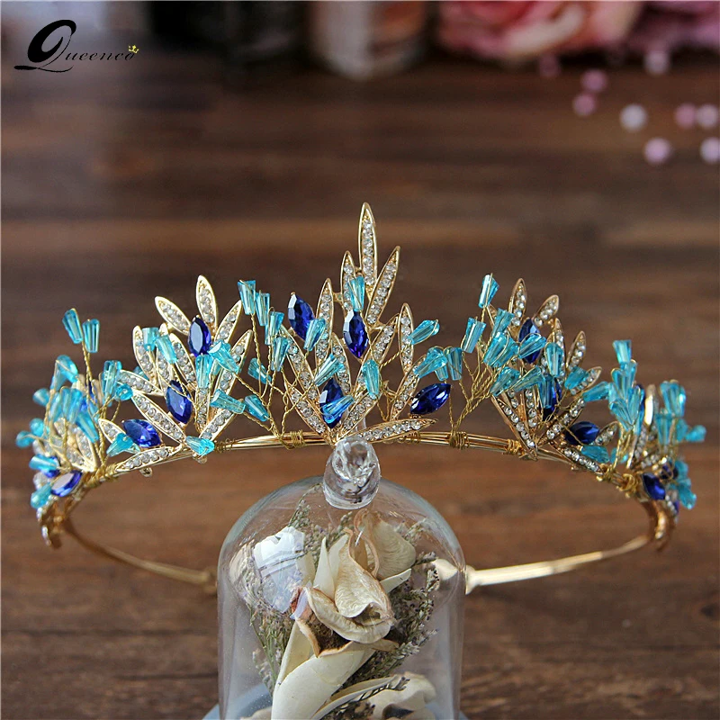 

Trendy Crown Blue Crystal Wedding Tiara Bridal Hair Accessories Handmade Bridal Headpiece Women Hair Jewelry Princess Diadem