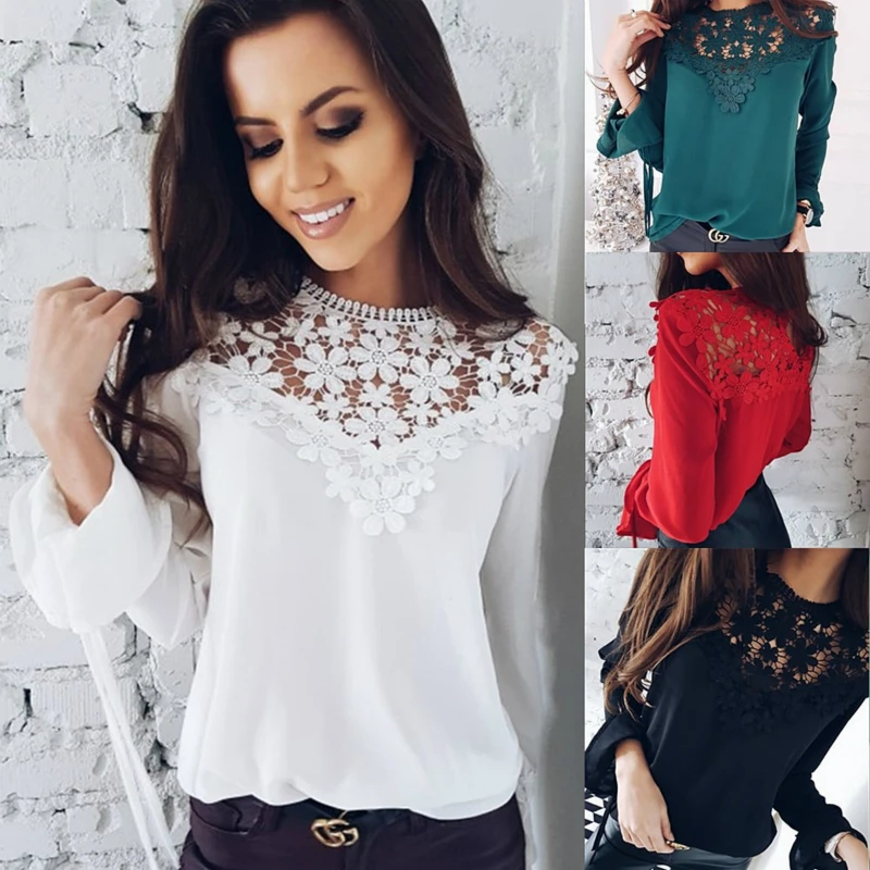 Casual Patchwork Crocheted Lace Women Blouses Shirts 2018 New Blusas Feminina Spring Summer Tops Long Sleeve Chiffon Blouses
Casual Patchwork Crocheted Lace Women Blouses Shirts 2018 New Blusas Feminina Spring Summer Tops Long Sleeve Chiffon Blouses