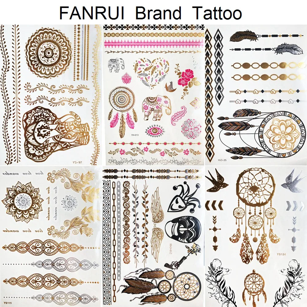 20x15CM Dream Catcher Gold Metallic Tattoo Stickers Flower Elephant Flash Tatto Glitter Metal Women Temporary Tattoo Girls Ankle
20x15CM Dream Catcher Gold Metallic Tattoo Stickers Flower Elephant Flash Tatto Glitter Metal Women Temporary Tattoo Girls Ankle