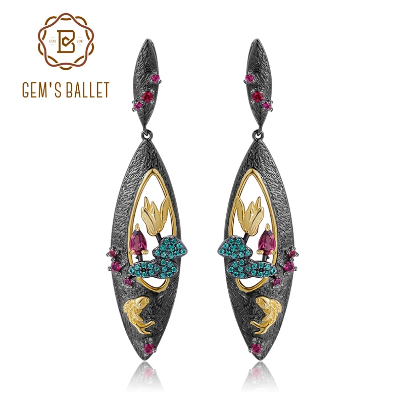 GEM'S BALLET Natural Rhodolite Garnet Gemstones Earrings 925 Sterling Silver Handmade Goldfish Bud Drop Earrings For Women
GEM'S BALLET Natural Rhodolite Garnet Gemstones Earrings 925 Sterling Silver Handmade Goldfish Bud Drop Earrings For Women