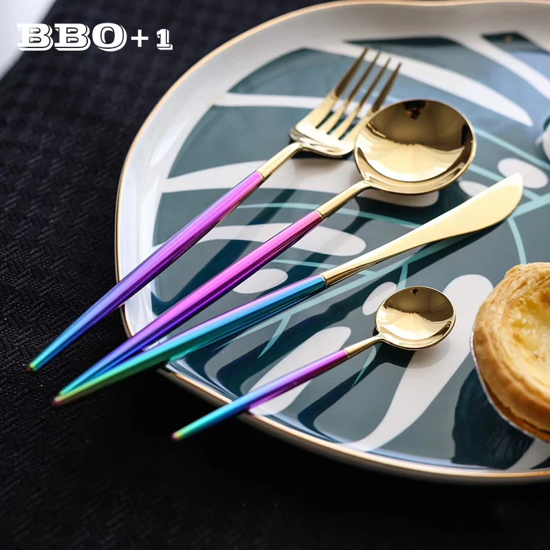 4pcs/set Rainbow Cutlery Set Wedding Tableware Stainless Steel Gold Dinnerware Colorful Dinner Knife Fork Xmas Party Dinner Set
4pcs/set Rainbow Cutlery Set Wedding Tableware Stainless Steel Gold Dinnerware Colorful Dinner Knife Fork Xmas Party Dinner Set