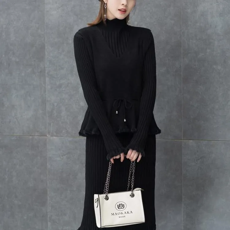Winter Woman Think Two-pieces Set Turtle Neck Knitt Pencil Dress + Loose Vest Suits for Woman Casual Female Warm Sets
Winter Woman Think Two-pieces Set Turtle Neck Knitt Pencil Dress + Loose Vest Suits for Woman Casual Female Warm Sets