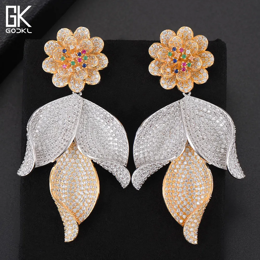 GODKI 76mm Trendy Luxury Flower Leaf Long Dangle Earring For Women Wedding Zircon Crystal CZ Indian Dubai Bicolor Bridal Earring
GODKI 76mm Trendy Luxury Flower Leaf Long Dangle Earring For Women Wedding Zircon Crystal CZ Indian Dubai Bicolor Bridal Earring
