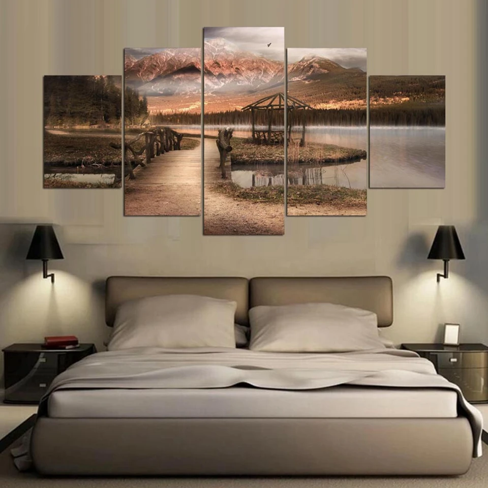 Modern Home Wall Art Decor Unframed Pictures 5 Pieces Mountain Lake Wooden Bridge Natural Scenery HD Printed Painting Canvas
Modern Home Wall Art Decor Unframed Pictures 5 Pieces Mountain Lake Wooden Bridge Natural Scenery HD Printed Painting Canvas