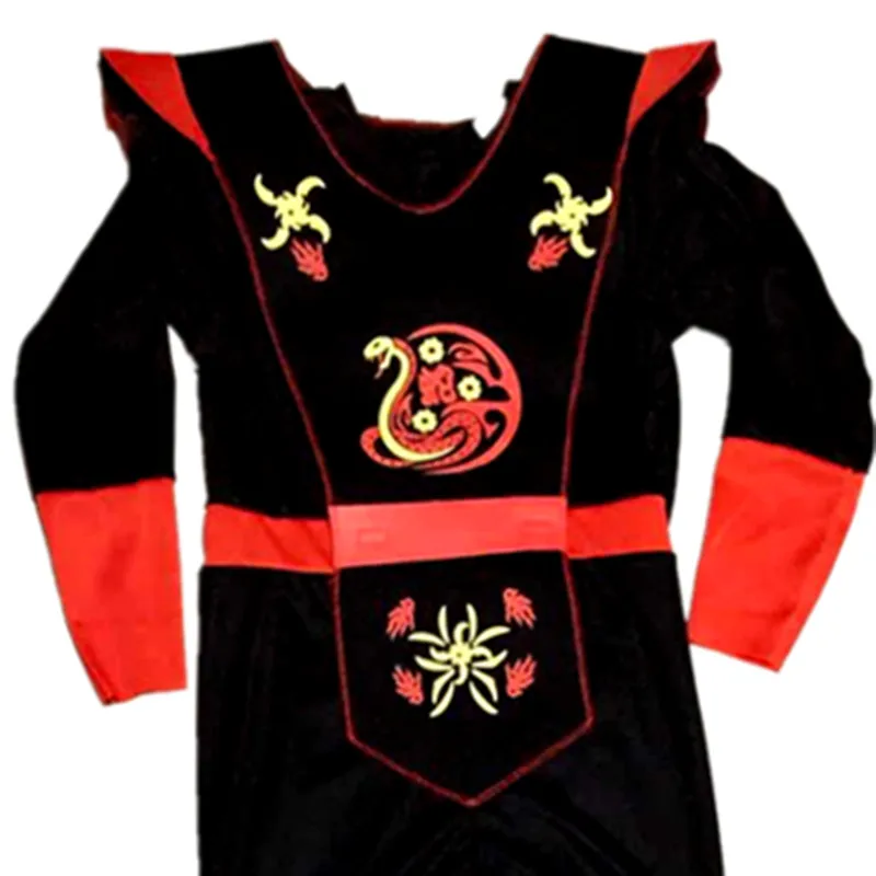 Детский черный костюм с капюшоном японский ниндзя змеиный принт на Хэллоуин день