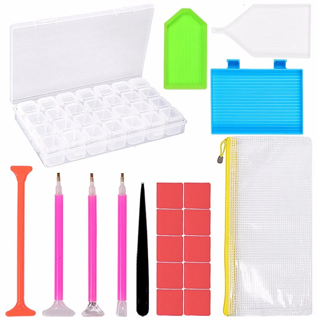 20pcs 5D Diamond Painting Tools 28 Grids Storage Box Sticky Pen DIY Embroidery Cross Stitch Tool Kit For Handmade Crafts
20pcs 5D Diamond Painting Tools 28 Grids Storage Box Sticky Pen DIY Embroidery Cross Stitch Tool Kit For Handmade Crafts