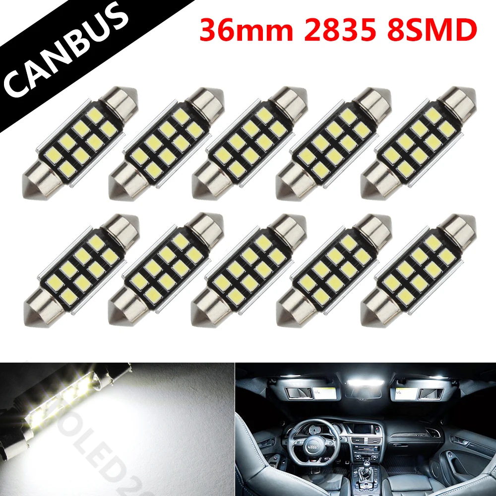 Фото 10 шт. гирлянда 36 мм C5W 2835 SMD 8 светодиодные лампы белый CANbus E39 E36 E46 E90 автомобильный