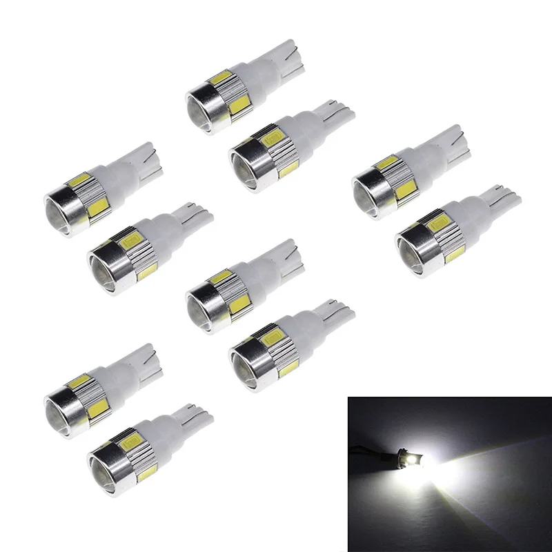 10PCS Car T10 LED Bulbs W5W 194 License Plate Lights 12V 5630 6 SMD 6500K Auto Trunk Light Clearance Interior Reading Lamp Bulb
10PCS Car T10 LED Bulbs W5W 194 License Plate Lights 12V 5630 6 SMD 6500K Auto Trunk Light Clearance Interior Reading Lamp Bulb
