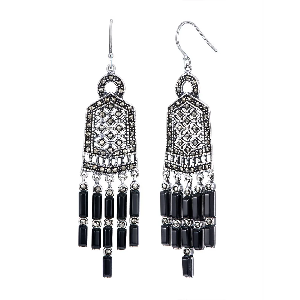 L&P Luxury tassels Earrings Female Real 100% 925 Sterling Silver Black Agate Drop Earrings Fine Jewelry
L&P Luxury tassels Earrings Female Real 100% 925 Sterling Silver Black Agate Drop Earrings Fine Jewelry