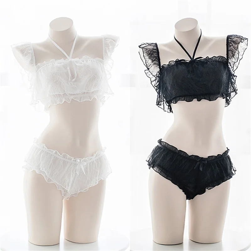 Sexy Lolita Transparent Underwear Set Lace Trim Ultra-thin Hollow Out Ruffle Bow Sleepwear Off collar Camisole Panties Suit
Sexy Lolita Transparent Underwear Set Lace Trim Ultra-thin Hollow Out Ruffle Bow Sleepwear Off collar Camisole Panties Suit