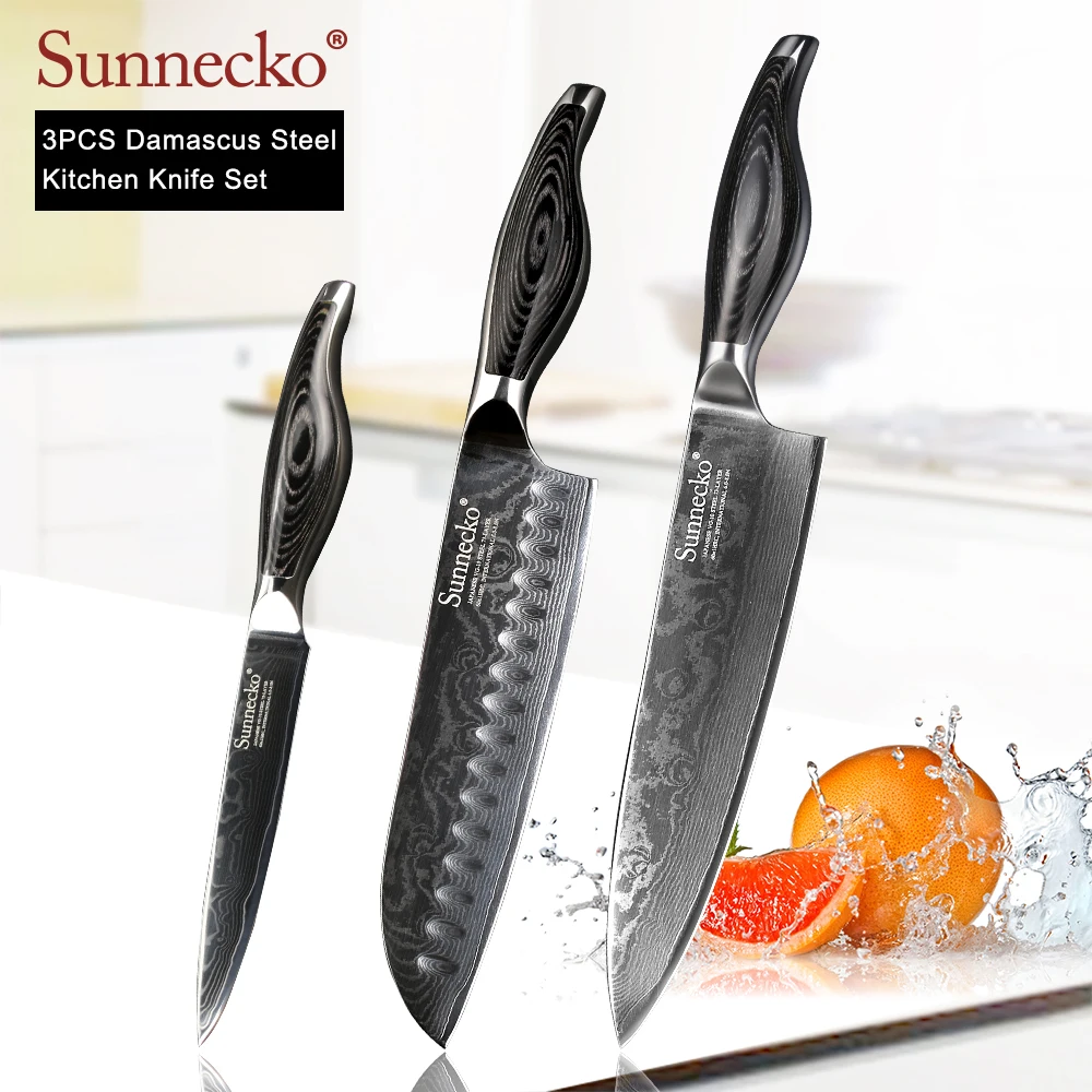 SUNNECKO Дамасские стальные принадлежности для шеф-повара Santoku нож японский VG10