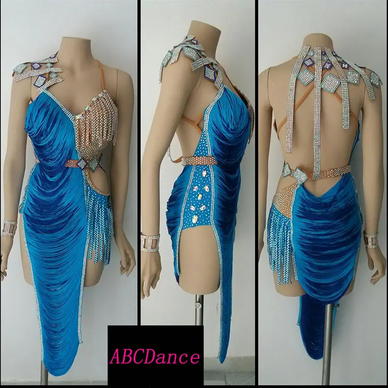 latin dance dress Sexy backless latin dance costume Blue dress for Cha Cha Rumba Tango dancing custom-made handmade
latin dance dress Sexy backless latin dance costume Blue dress for Cha Cha Rumba Tango dancing custom-made handmade