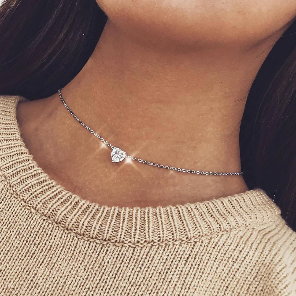 Fashion Crystal Heart Pendant Necklace Women Short Gold Silver Chain Necklace Charms Chokers Jewelry Collier Femme
Fashion Crystal Heart Pendant Necklace Women Short Gold Silver Chain Necklace Charms Chokers Jewelry Collier Femme