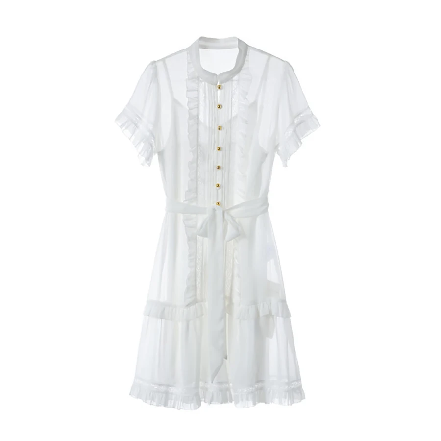 Женское платье с завязками однотонное белое однобортное на весну 2019 | Женская