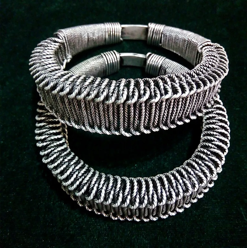 

hot sell new - free shipping 2psc Miao ethnic jewelry personality decorative handmade Miao silver bracelet classic Wire Bracelet