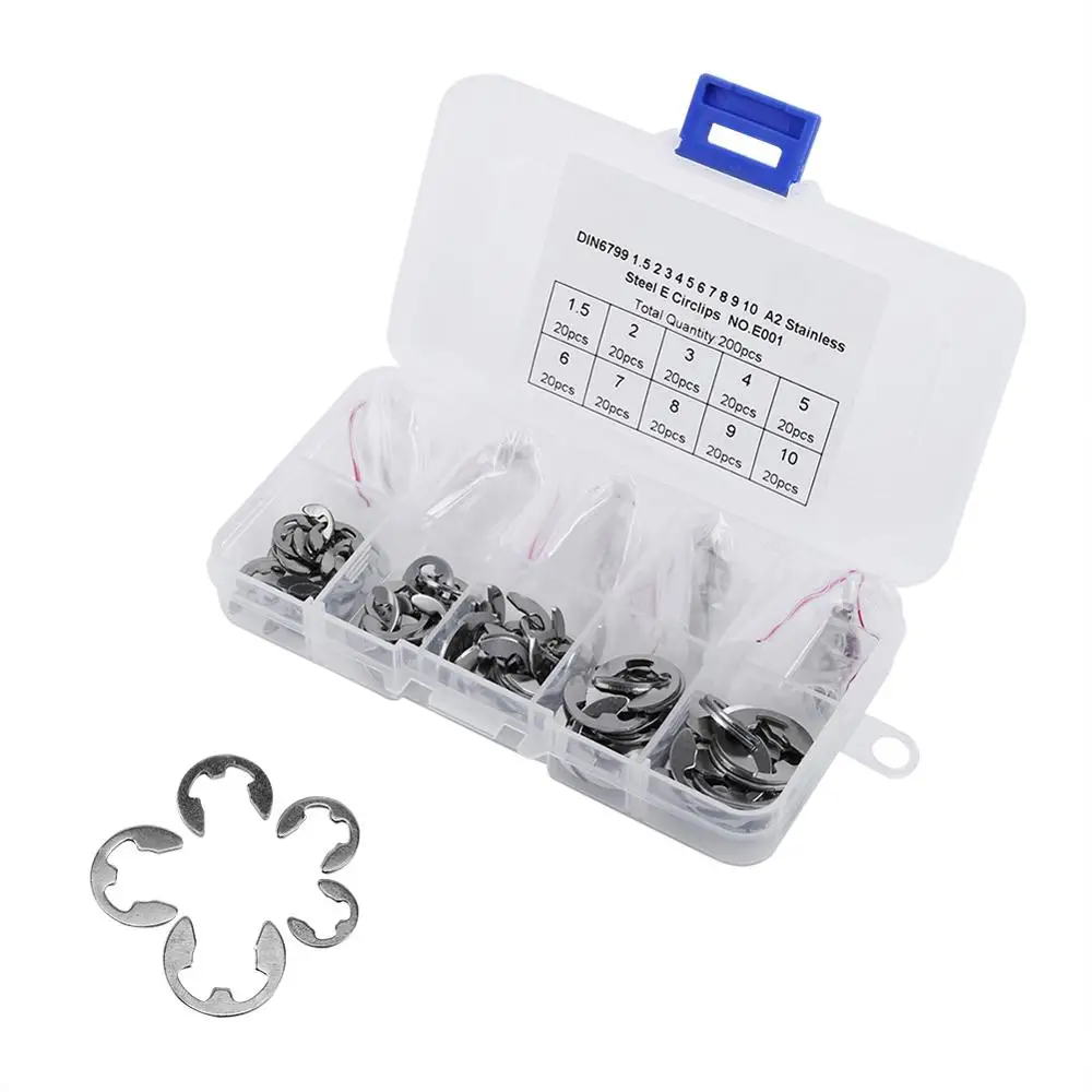 New 120Pcs/Set 304 Stainless Steel E-Clip Retaining Snap Ring Circlip Kit 1.5mm-10mm Assortment Kit Fasteners Combination Box
New 120Pcs/Set 304 Stainless Steel E-Clip Retaining Snap Ring Circlip Kit 1.5mm-10mm Assortment Kit Fasteners Combination Box
