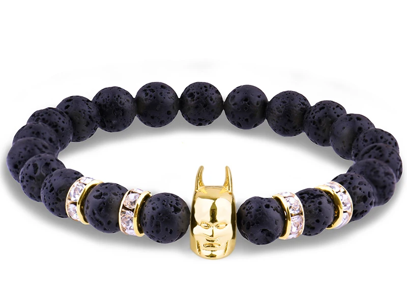 New Arrival Batman Super Hero Men Bracelet Black Lava Volcanic Stone Zircon Elasticity Punk Rock Charm Bracelets Bangle for | Украшения и