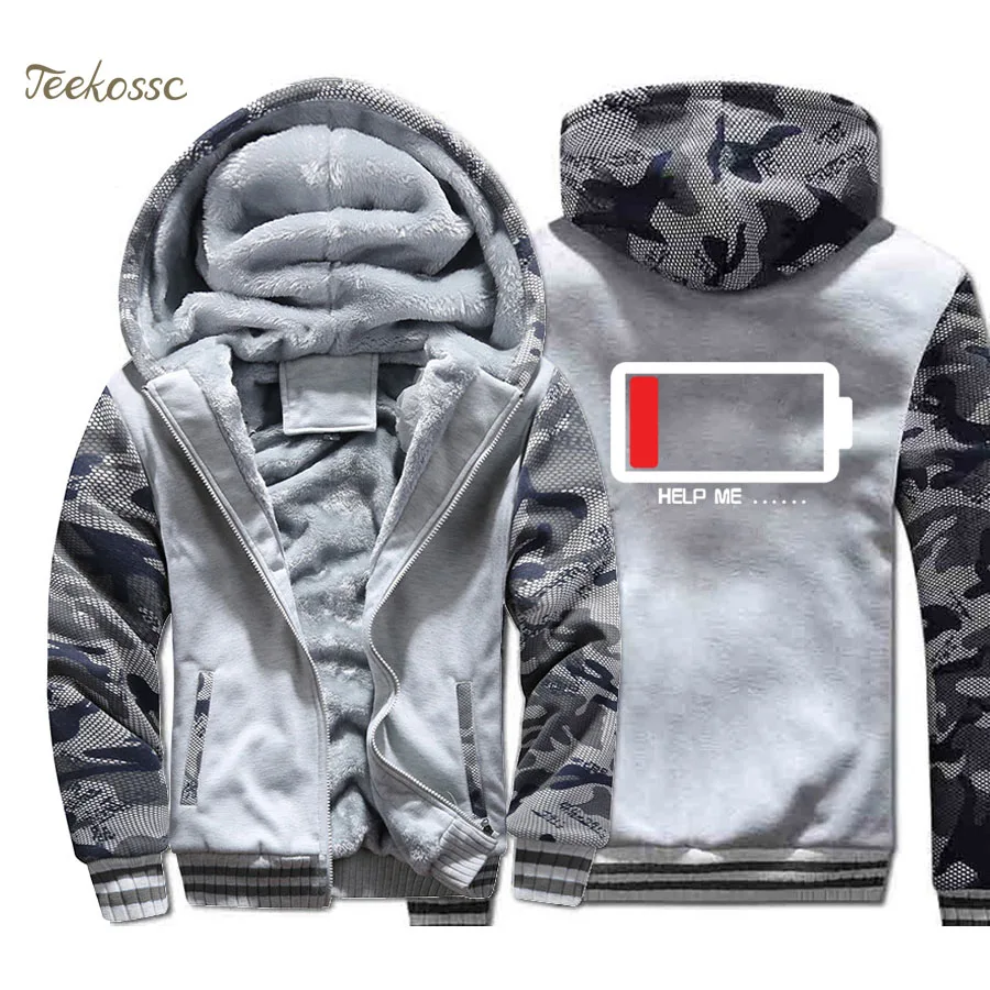 Creative Help Me Hoodie Men Funny Hooded Sweatshirt Battery personality Design Coat 2020 Winter Thick Fleece Camouflage Jacket
Creative Help Me Hoodie Men Funny Hooded Sweatshirt Battery personality Design Coat 2020 Winter Thick Fleece Camouflage Jacket