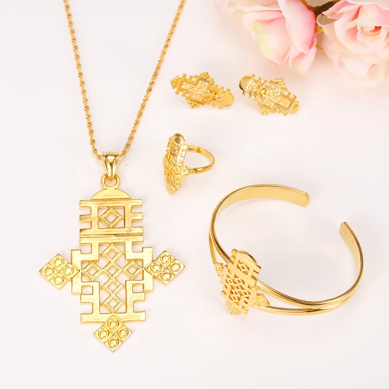 Ethiopian 5.6cm*3.1cm Pendants & Earrings&Ring Set 24k African Gold Corss Symbol Jewelry Set
Ethiopian 5.6cm*3.1cm Pendants & Earrings&Ring Set 24k African Gold Corss Symbol Jewelry Set
