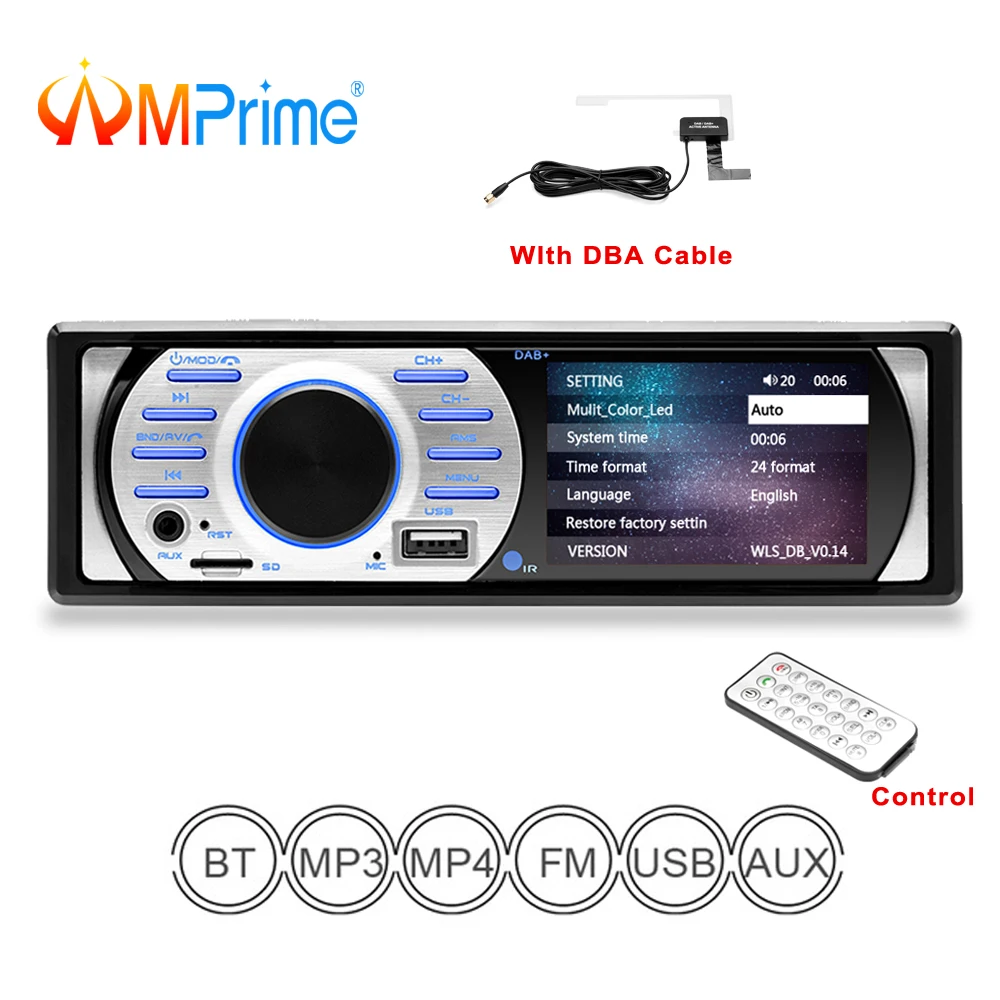 Amprime Авторадио dab 1 Дин Аудио стерео радио мультимедиа MP3 MP5 плеер Bluetooth FM ресивер