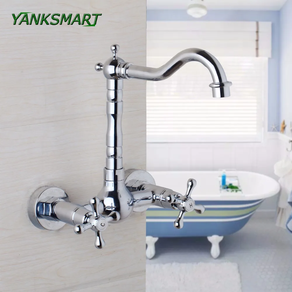 YANKSMART Поворотный Настенный кран с двойными ручками, хромированный латунный кран для ванной комнаты, смеситель для раковины с 2 отверстиями
YANKSMART Поворотный Настенный кран с двойными ручками, хромированный латунный кран для ванной комнаты, смеситель для раковины с 2 отверстиями
