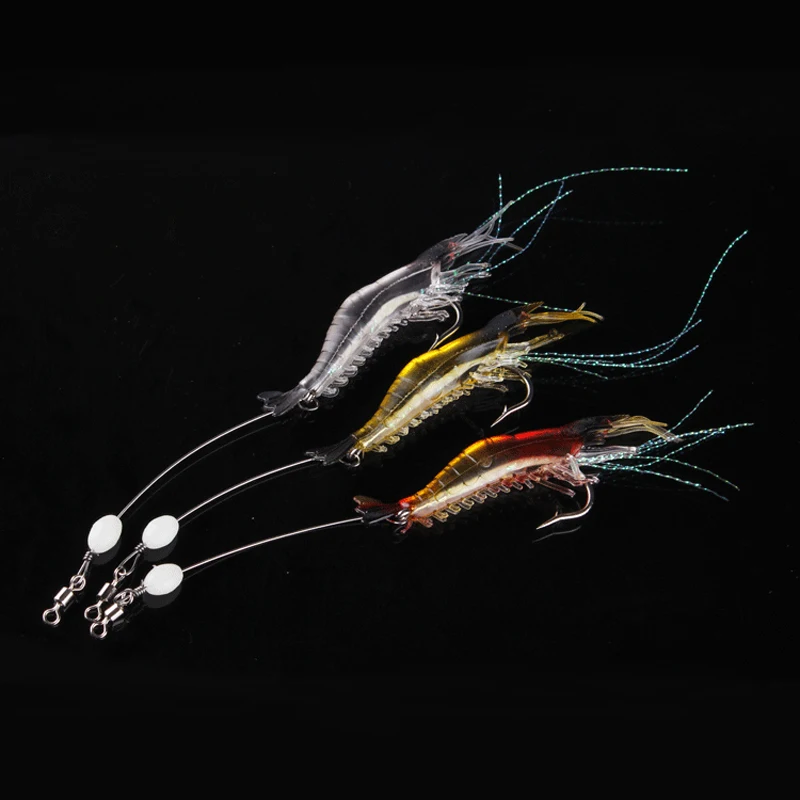 20Pcs/Lot 20cm 5.5g Artificial Shrimp Fly Fishing Lures Soft Lure Bait With Hook Luminous Glow Bead Silicon Tackles Kits | Спорт и