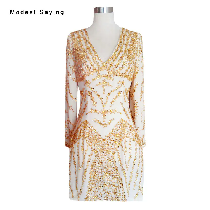 Gold and Champagne Straight V Neck Beaded Long Sleeve Short Cocktail Dresses 2017 Mini Party Prom Gowns robe de cocktail YC25
Gold and Champagne Straight V Neck Beaded Long Sleeve Short Cocktail Dresses 2017 Mini Party Prom Gowns robe de cocktail YC25