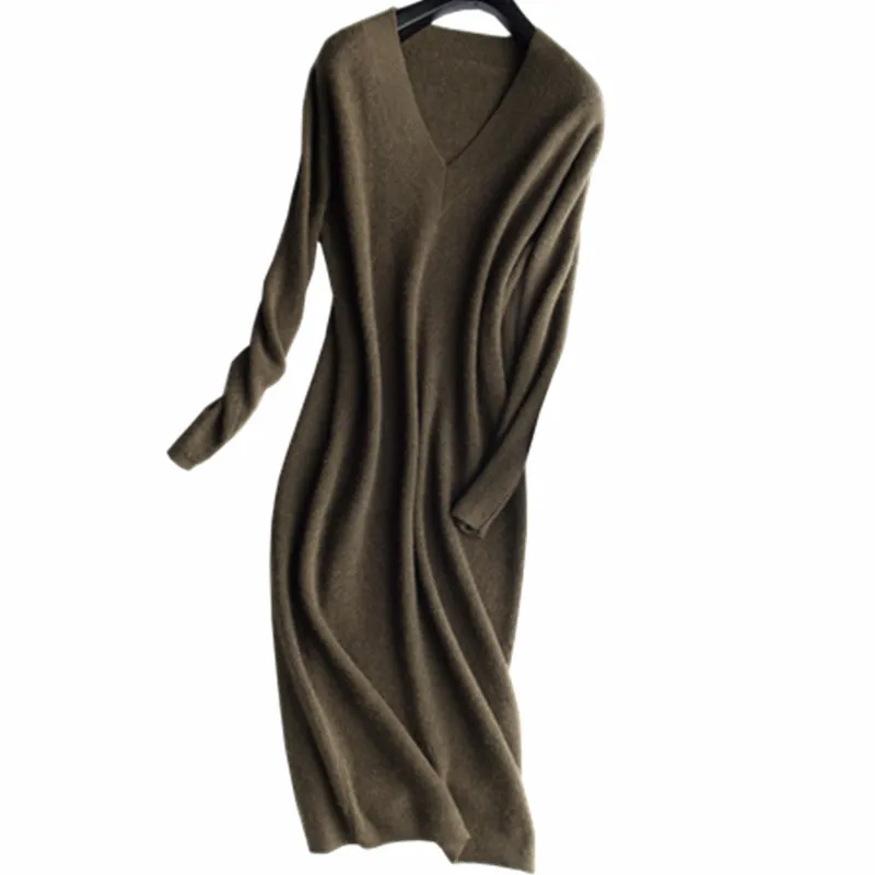 100%goat cashmere knit women fashion long pullover sweater dress Vneck over knees S-2XL wholesale retail customize
100%goat cashmere knit women fashion long pullover sweater dress Vneck over knees S-2XL wholesale retail customize