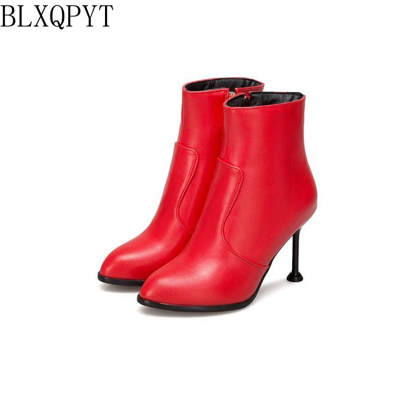 

BLXQPYT Elegant Big size 31-50 short Boots shoes woman Ankle Boots Sexy tenis feminino high Heels Pointed toe Wedding shoes T607