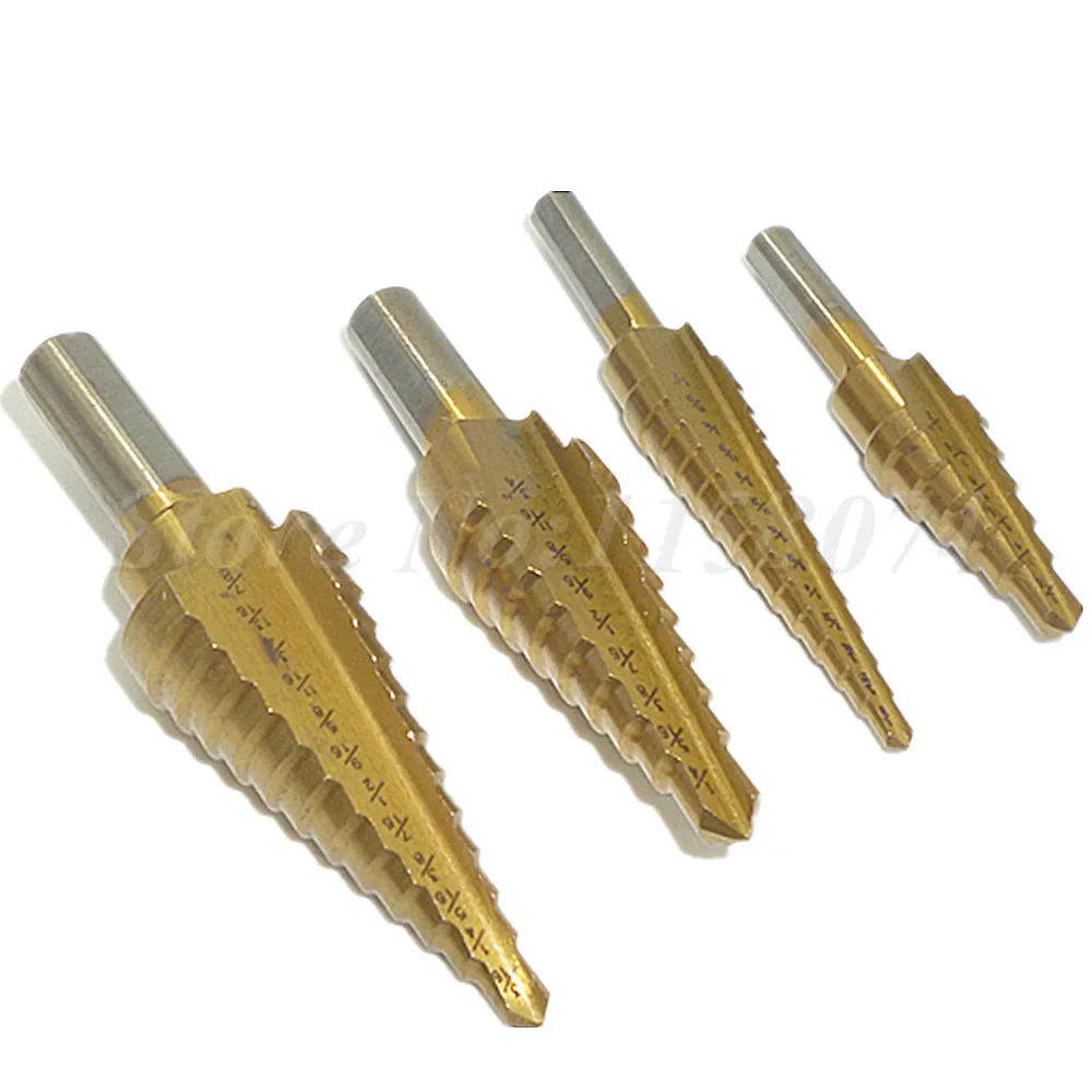 4pcs Hss Multiple Hole Step Drill Bit Titanium Cone Metal Cutter Cutting 3/16-1/2 1/4-3/4 3/16-7/8 1/8-1/2 | Инструменты