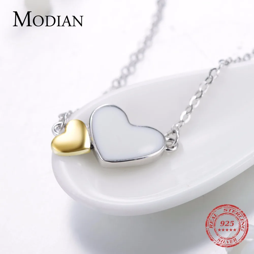 Modian Новый стиль 100% 925 стерлингового серебра Двойное сердце ожерелье