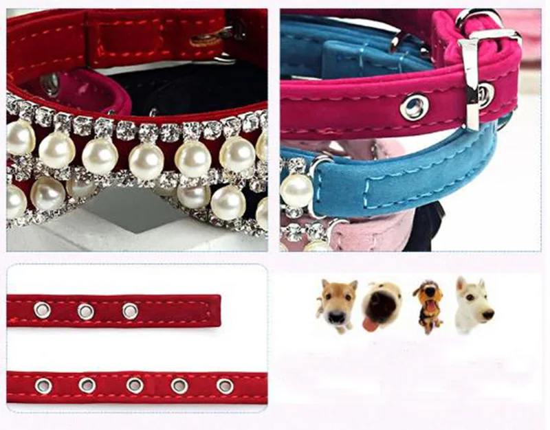 12pcs/lot Bling Pearl Pet Necklace Dog Collar Rhinestone Crystal Cat Collar Safety Diamond Necklace