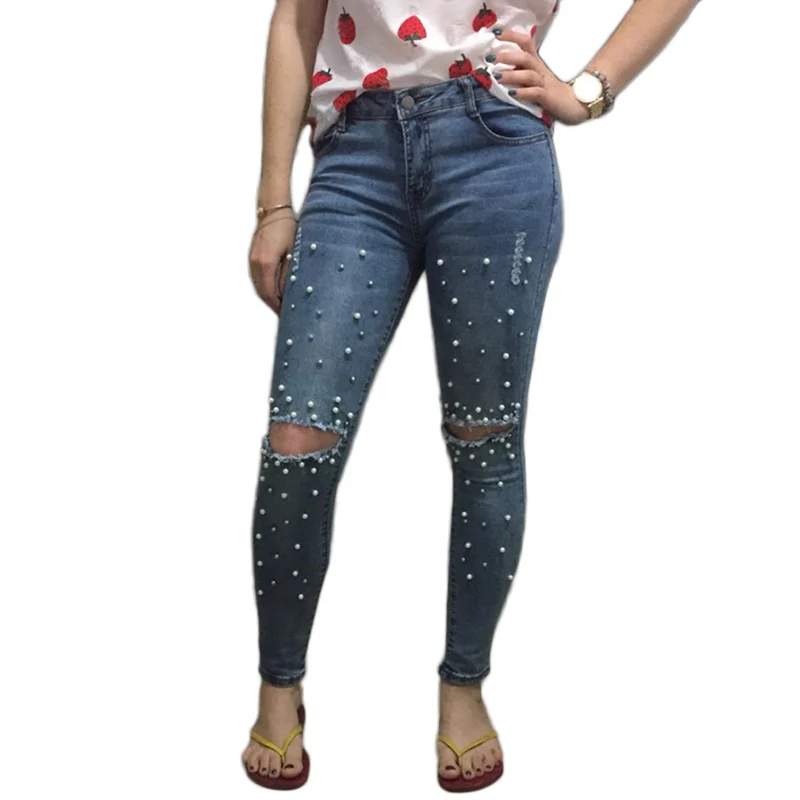 Vogue Ripped Jeans For Women Beads Pearl Denim Pants Casual Stretch Skinny Long Cowboy Trousers Hole Pencil Pants Mid Waist
Vogue Ripped Jeans For Women Beads Pearl Denim Pants Casual Stretch Skinny Long Cowboy Trousers Hole Pencil Pants Mid Waist