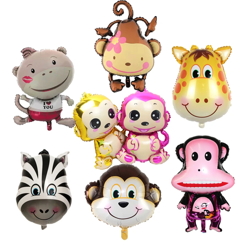 

Mini Cartoon Monkey & Zebra &deer Animals Head Foil Balloons Animal Air Balloons theme birthday party Decoration Toys