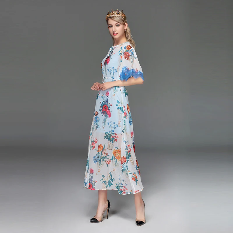 New Spring and Summer 2019 Two-piece Dress with Flower Printing Lace and Lace Sleeve Edge
New Spring and Summer 2019 Two-piece Dress with Flower Printing Lace and Lace Sleeve Edge