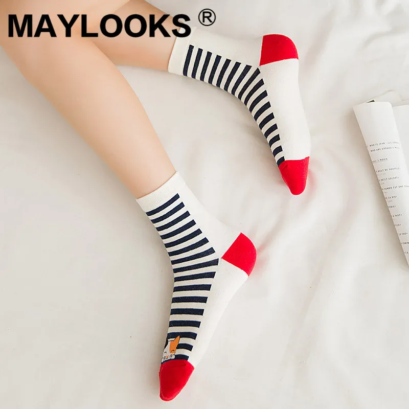 Maylooks/Хлопковые носки женские осенние новые японские для студентов с рисунком